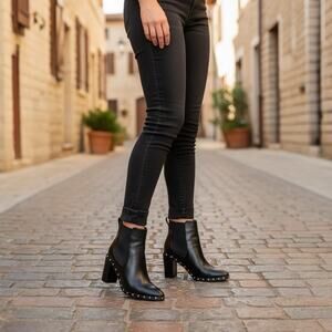 Black Studded Chunky Heel Chelsea Ankle Boots Women's Size 39